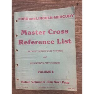 1982 Ford Lincoln Mercury Master Cross Referenc List Vol 6 Motorcraft FPS-7425-6